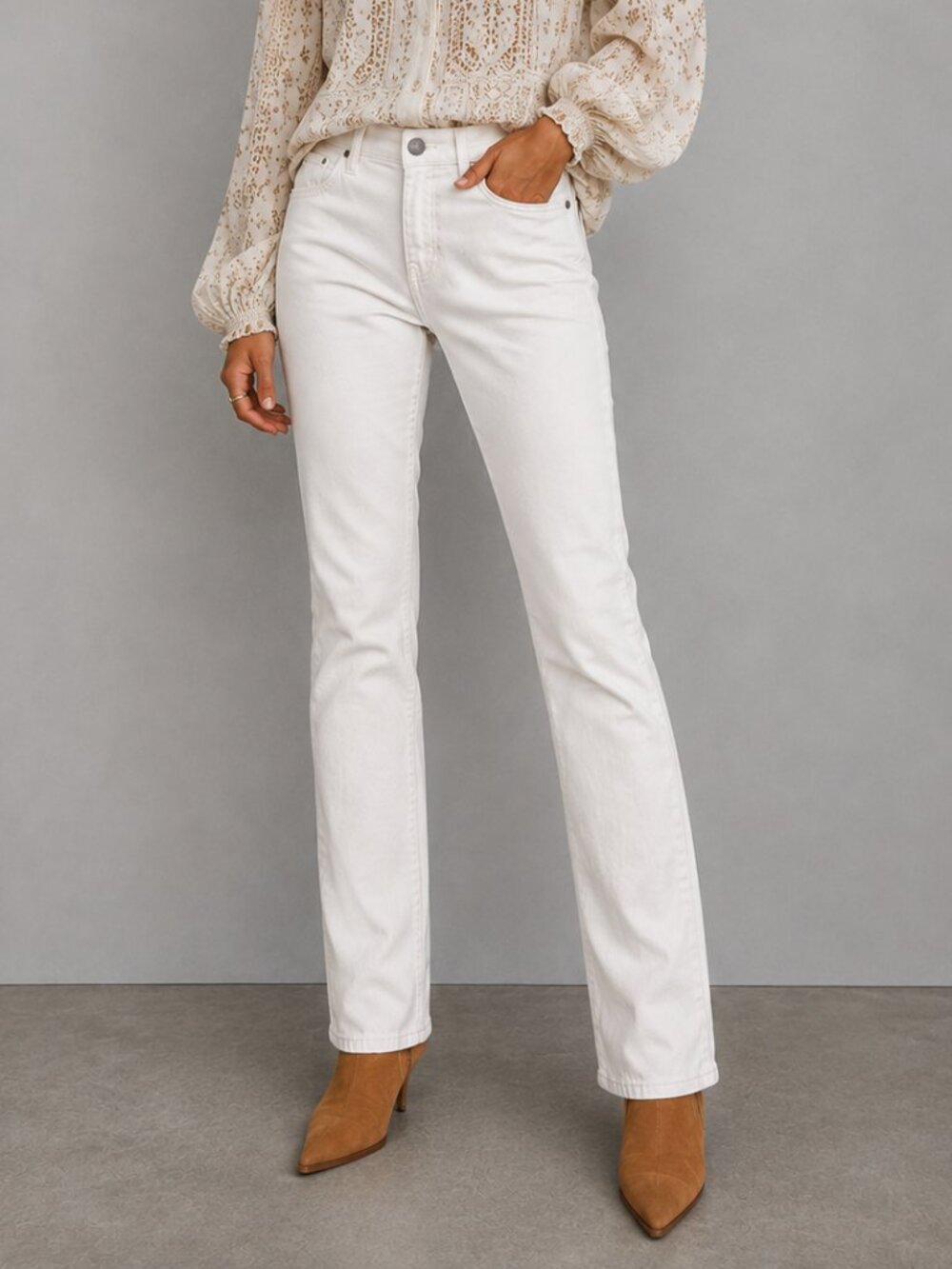 ANTHROPOLOGIE Pilcro Parallel Slim Straight Mid Rise Stretch Jeans White 27